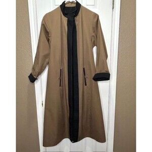 Vtg Trench Coat Women 9/10 Rain Shedder Reversible Black/Tan Pockets open front